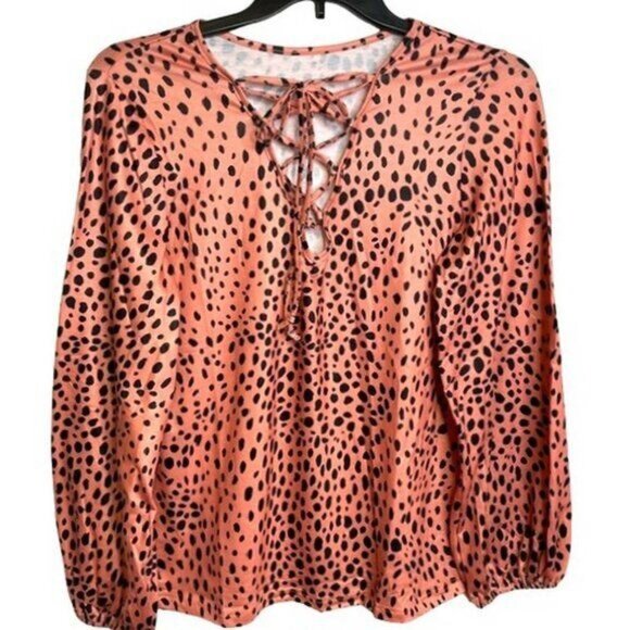 Leopard Print Lace Up Top 2X (3737) - Picture 3 of 6